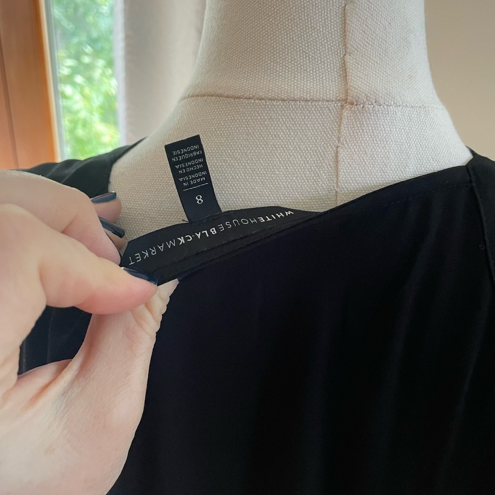White House Black Market Black Button-Front Tunic Top Bias Cut 8 - Picture 7 of 8